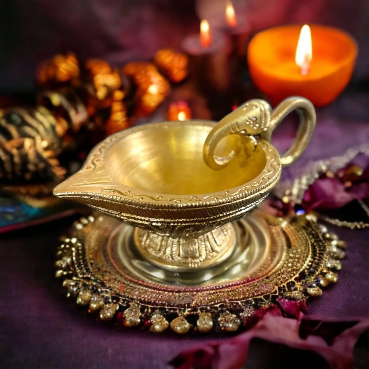 Elephant Brass Diya Deepam Vilakku Samai Oil Lamp Home Pooja Room Diwali Decorations Mandir Temple Akhand Diya Indian Traditional Hindu Puja Religious Deepawali Return Gift Item